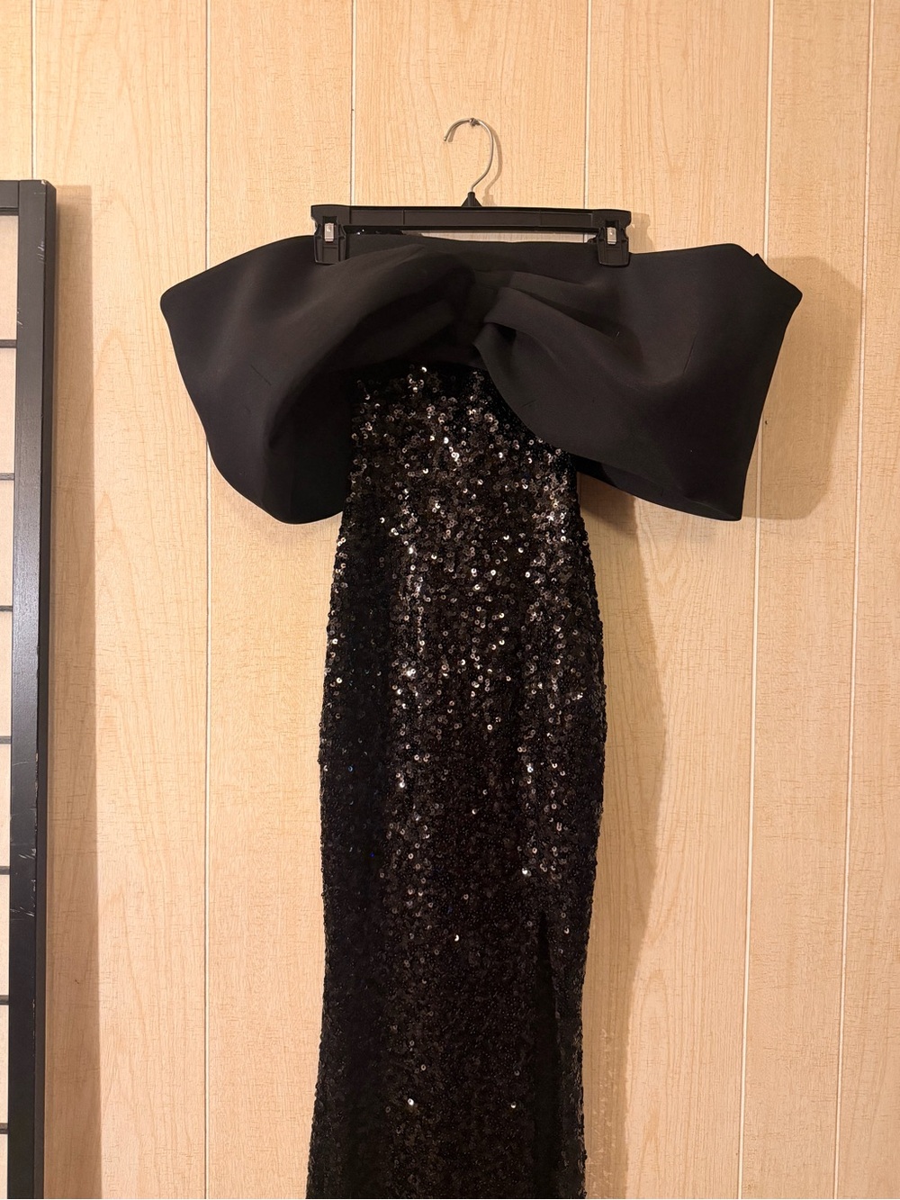 ASOS Black Sequin Strapless Gown with Oversized Bow - Picture 3 of 9